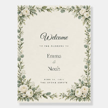 Sage Greenery Floral Branco Bem-vindo ao Casamento