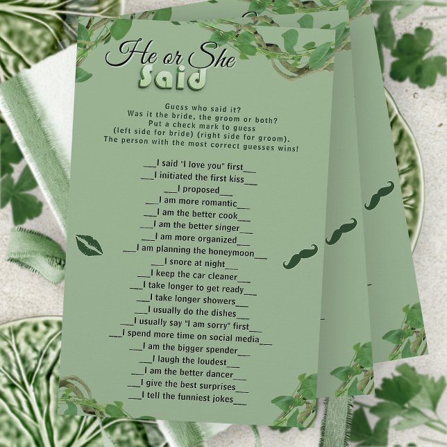 Sage Greenery He Said She Said Bridal Shower Game (Criador carregado)