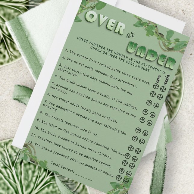 Sage Greenery Over or Under Bridal Shower Fun Game (Criador carregado)