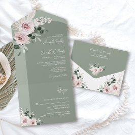 Sage Greenery Pink Floral Dusty Rosa Weding