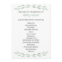 Sage Greenery Wedding Program, Programa Botânico