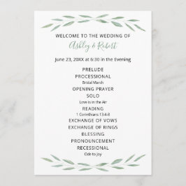 Sage Greenery Wedding Program, Programa Botânico