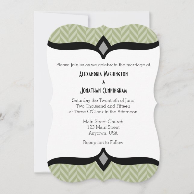 Sage Olive Green Herringbone Convite Para Casament (Frente)