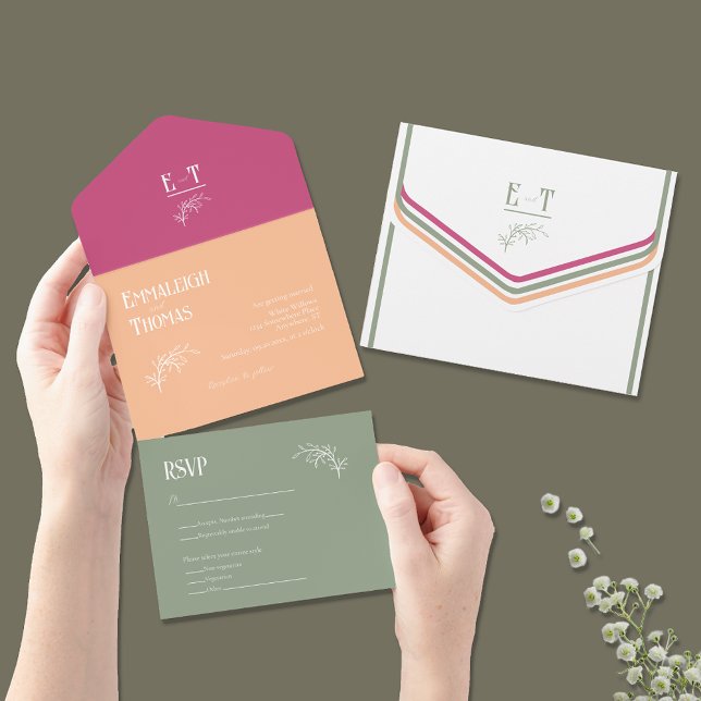 Sage Orange & Fuschia Pink Simples Casamento Moder (Criador carregado)