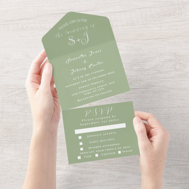 Sage Simple Script Green Wedding (Aba destacável)
