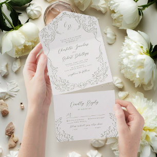 Sage Sketch Vintage Flourish Monograme Casamento