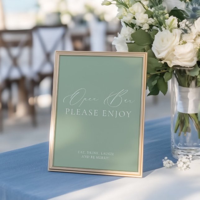Sage Verde & Branco - Sinal de Casamento do Bar Ab (Modern Sage Green & White Open Bar Wedding Sign)