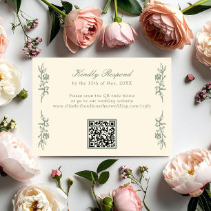 Sage Verde Código QR de RSVP de Casamento Floral V