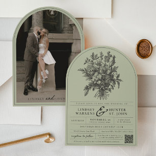 Sage Verde Convite de Casamento com Arco de Floral