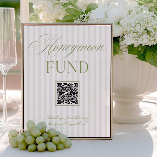 Sage Verde e Bege Código QR de Fundo de Lua de Mel (Sage Green & Beige Honeymoon Fund QR Code Sign)