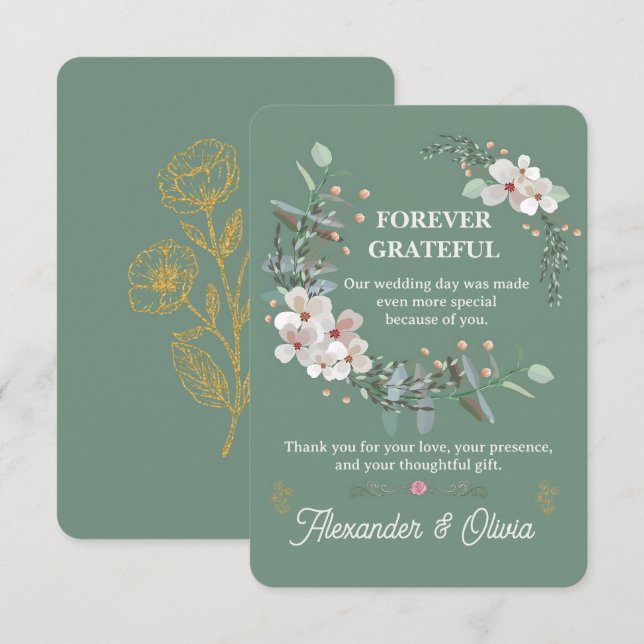Sage Verde Floral Casamento Agradecimento (Frente/Verso)