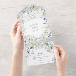 Sage Verde Floral de Inverno em Azul Poeirento Cas