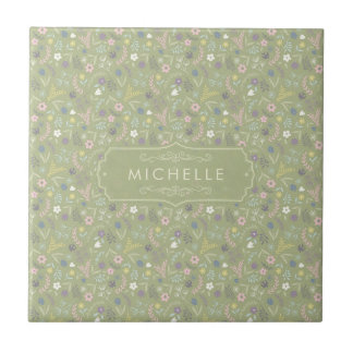 Sage Verde Flores Rosa Branco Padrão Floral Boho