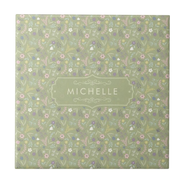 Sage Verde Flores Rosa Branco Padrão Floral Boho (Frente)