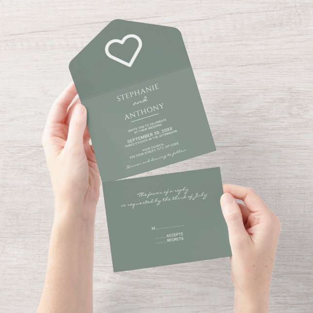 Sage Verde Minimalista com Casamento Moderno do Co (Aba destacável)