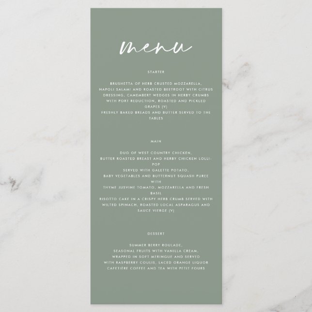 sage verde simples guião elegante menu de casament (Frente)
