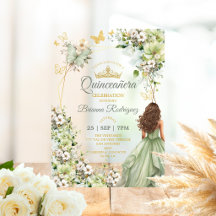 Sage Verde Tiara Dourada Borboleta Quinceañera