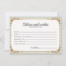 Sage Vintage Stripe Bridal Shower Advice card 