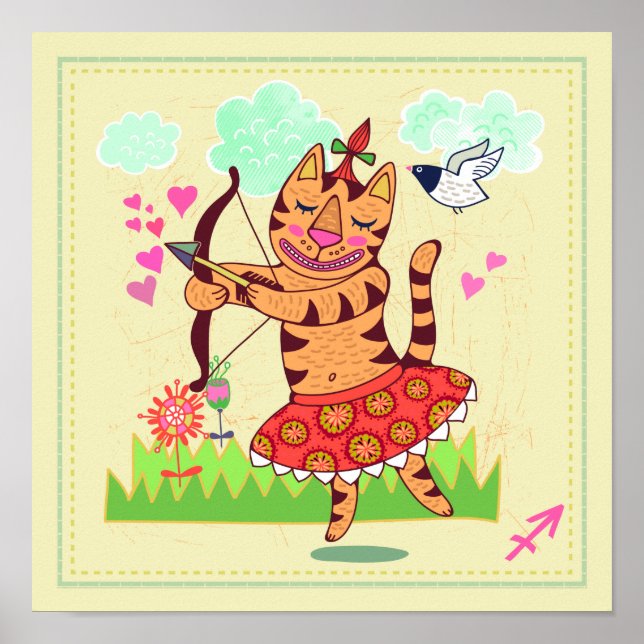 Sagittarius Archer Cat Zodiac Nursery Impressão (Frente)