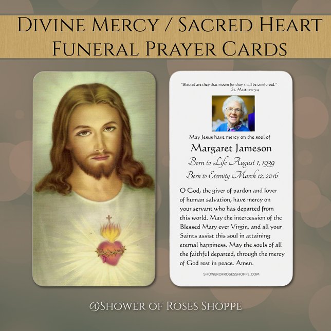 Sagrado Cartaz Católico do Coração Sagrado - (Divine Mercy/Sacred Heart Funeral Memorial Prayer Cards - Easy to personalize)