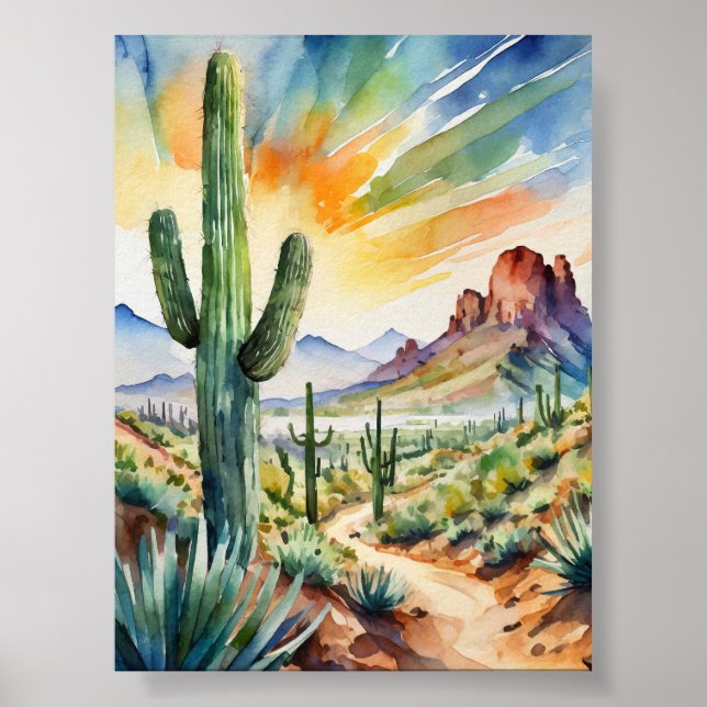 Saguaro Watercolor Art Impressão (Frente)