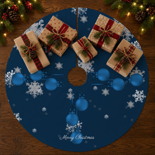 Saia Para Árvore De Natal De Lã Aforro de árvore de Natal com enfeites azuis