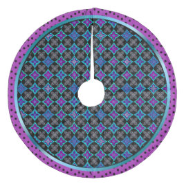 Saia Para Árvore De Natal De Lã Art Deco Star Flowers Aqua, Violet, Blue on Black