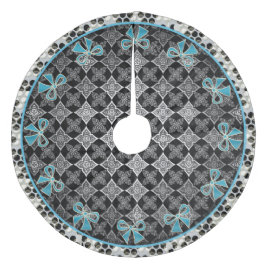 Saia Para Árvore De Natal De Lã Art Deco Star Flowers Black - White com Arcos Azui