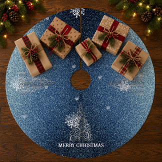 Saia Para Árvore De Natal De Lã Árvore de Natal Brilho e Flocos de Neve | Azul