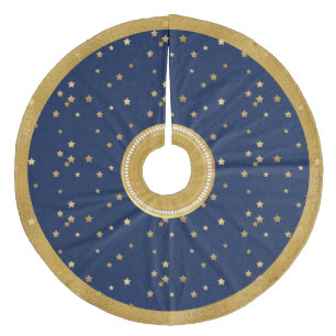 Saia Para Árvore De Natal De Lã Azul Festivo e Estrelas Douradas Árvore de Natal