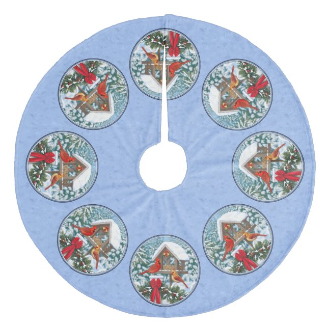 Saia Para Árvore De Natal De Lã Banquete de Natal dos Cardinhos Azul (Frente)