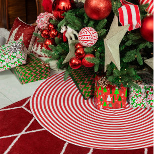 Saia Para Árvore De Natal De Lã Círculos Concêntricos Vermelhos e Brancos Intensos