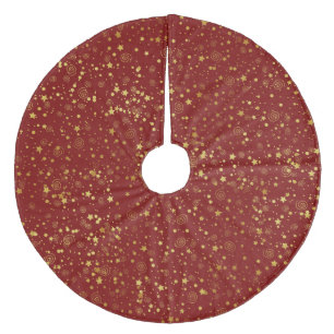 Saia Para Árvore De Natal De Lã Dourado em Estrelas Vermelhas e Nadarias