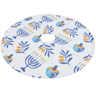 Saia Para Árvore De Natal De Lã Dreidel e Menorah White Hanukkah
