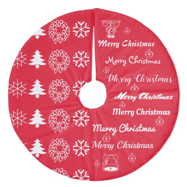 Saia Para Árvore De Natal De Lã Feliz Natal Collage White em Vermelho (Frente)