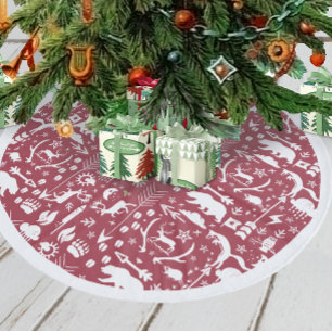 Saia Para Árvore De Natal De Lã Feliz Natal vermelho do urso dos cervos do Fox da