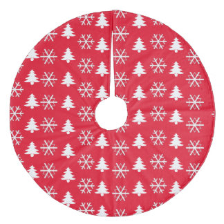 Saia Para Árvore De Natal De Lã Flocos de neve de árvore em branco em vermelho