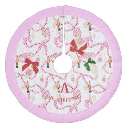 Saia Para Árvore De Natal De Lã Monograma de Bala de Natal de Noz Brincalhão Rosa
