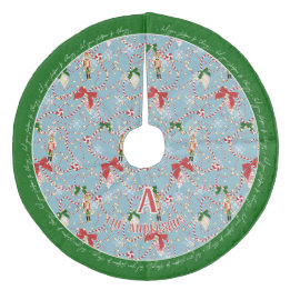 Saia Para Árvore De Natal De Lã Monograma de Bastão de Doce do Quebra-Nozes Azul C
