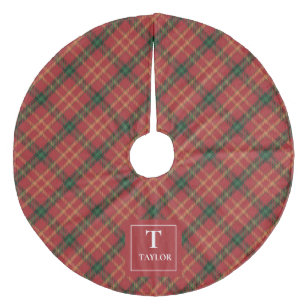 Saia Para Árvore De Natal De Lã Monograma do Padrão de Natal da Xadrez Clássica Co