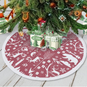 Saia Para Árvore De Natal De Lã O urso vermelho dos cervos da floresta segue o