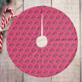 Saia Para Árvore De Natal De Lã Padrão de Poinsettia Variegada Vermelha