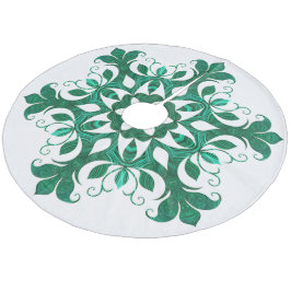 Saia Para Árvore De Natal De Lã Padrão Verde De Flor De Neve Em Branco