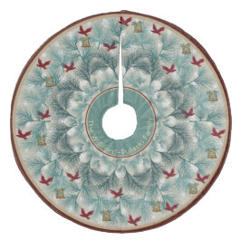 Saia Para Árvore De Natal De Lã Pássaros vermelhos e pinheiros sabiosos personaliz