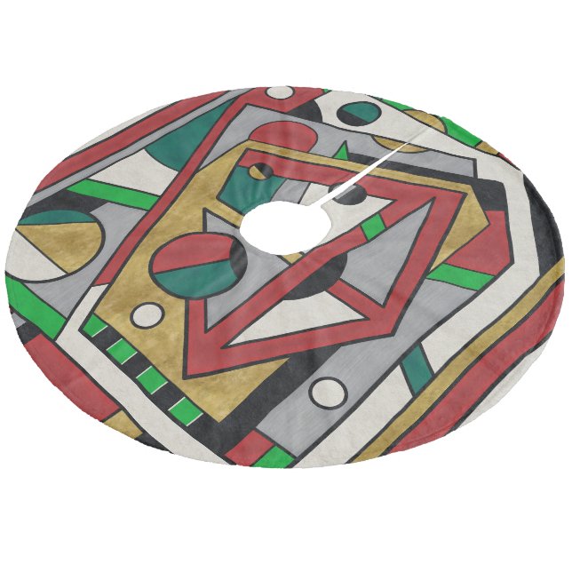 Saia Para Árvore De Natal De Lã Red Green & Gold Geometric Abstract (Inclinado)