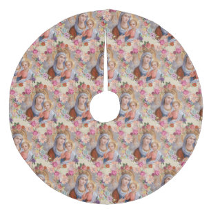 Saia Para Árvore De Natal De Lã Religioso floral abençoado de Jesus do bebê da