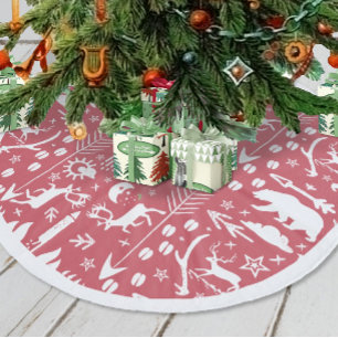 Saia Para Árvore De Natal De Lã Veados Vermelhos da Floresta Pistas de Urso Feliz