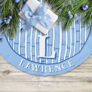 Saia Para Árvore De Natal De Linho Falso Bambooey Faixa de Bambu em Azul Personalizado