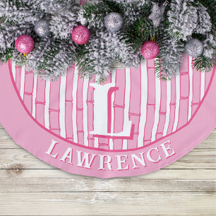 Saia Para Árvore De Natal De Linho Falso Bambooey Faixa de Bambu em Rosa Personalizado