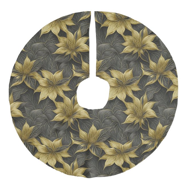 Saia Para Árvore De Natal De Linho Falso Delícia de Poinsettia Radiante Elegante (Frente)